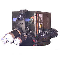 Налобний ліхтар потужний RJ-3000 на 2-х акумулятор 18650 Li-ion, 3 лампи - 4 режиму