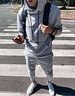 Модный мужской плотный спортивный турецкий однотонный костюм светло-серый - S, M, L, XL, фото 1