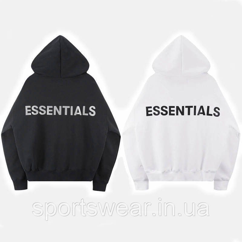 

Худи мужское FEAR OF GOD ESSENTIALS LOGO черная белая Толстовка Фир оф Гад Кенгурушка Эссеншл летняя, зимняя, Черный