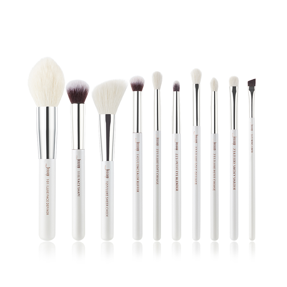 

Мини набор кистей для макияжа (10 шт) Jessup beauty/Base White-Silver