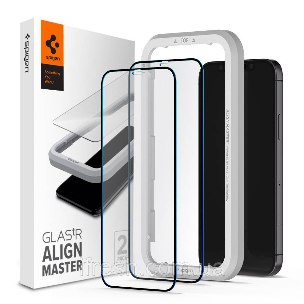 

Защитное стекло Spigen для iPhone 12 / 12 Pro Glas.tR AlignMaster (2 шт), Black (AGL01802), Черный