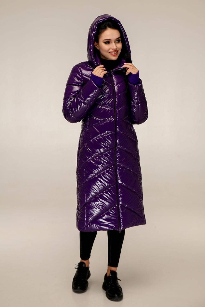 Зимняя женская куртка пуховик лаковый фиолетовый