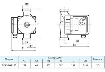Циркуляційний насос "Насоси+" 20 BPS-6S-130, приєднувальний комплект напір 6.4 м, фото 2