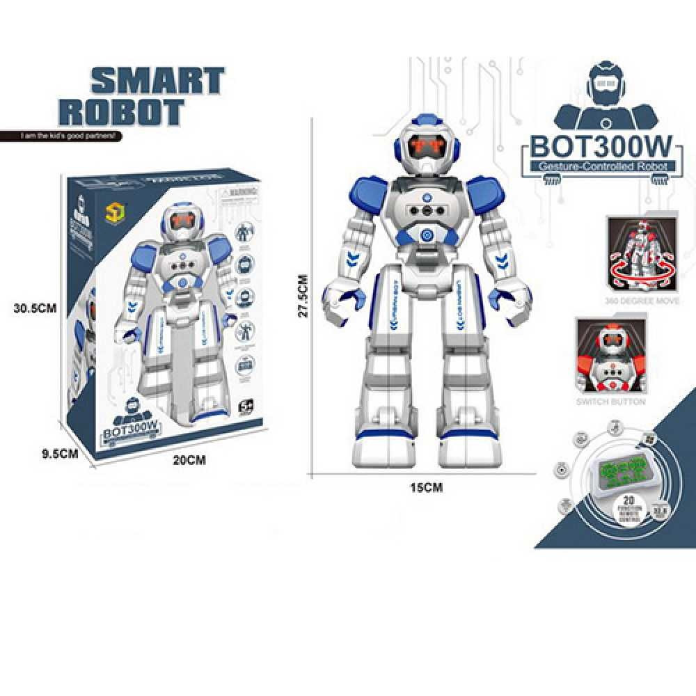 

Робот на керув.,27,5см,звук,світ.,ходить,реагує на руку,USBзаряд,20,5х30,5х10см №J2001(12