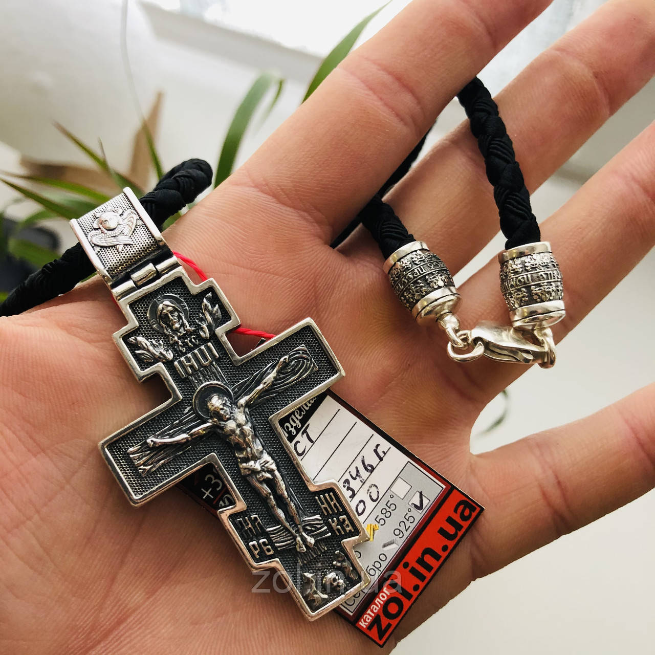 

Серебряный крест 925 пробы + шнурок с серебряными застежками