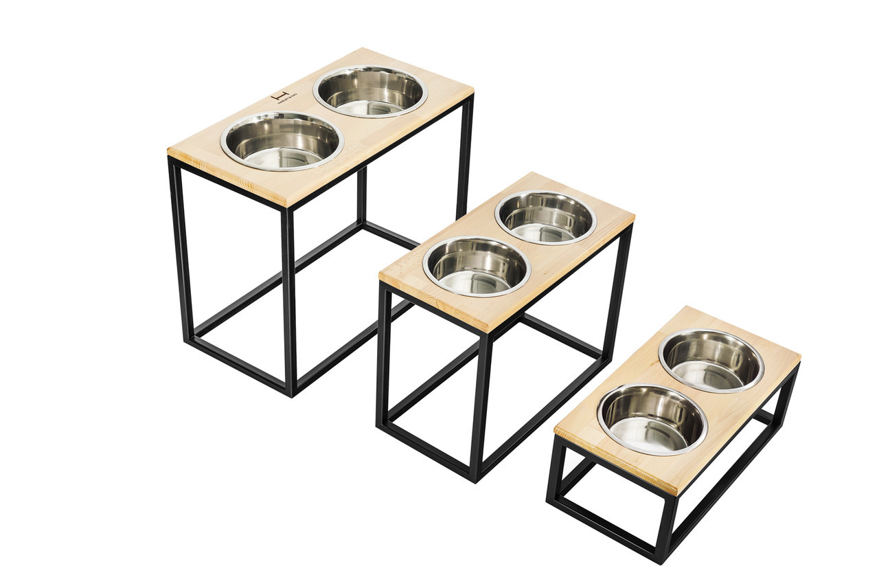 

Миски на подставке Dinner Natural wood + Black XXL50 (64x32x50cm высота/ Миски 2,6л / Диаметр 24 см), Натуральный + черный