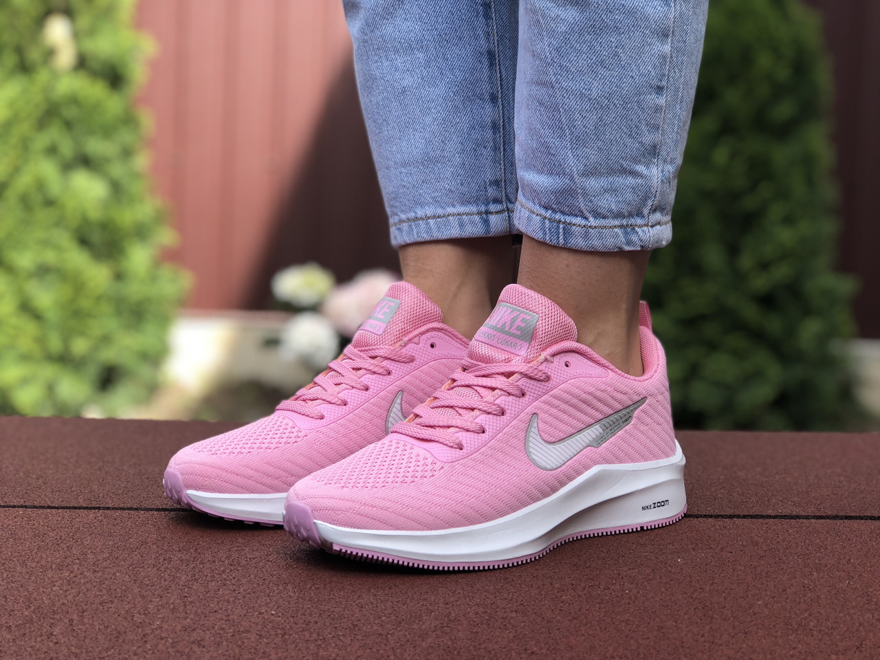 

Женские кроссовки в стиле Nike Найк Flyknit Lunar 3, розовые с белым 37 (23,6 см), Белый