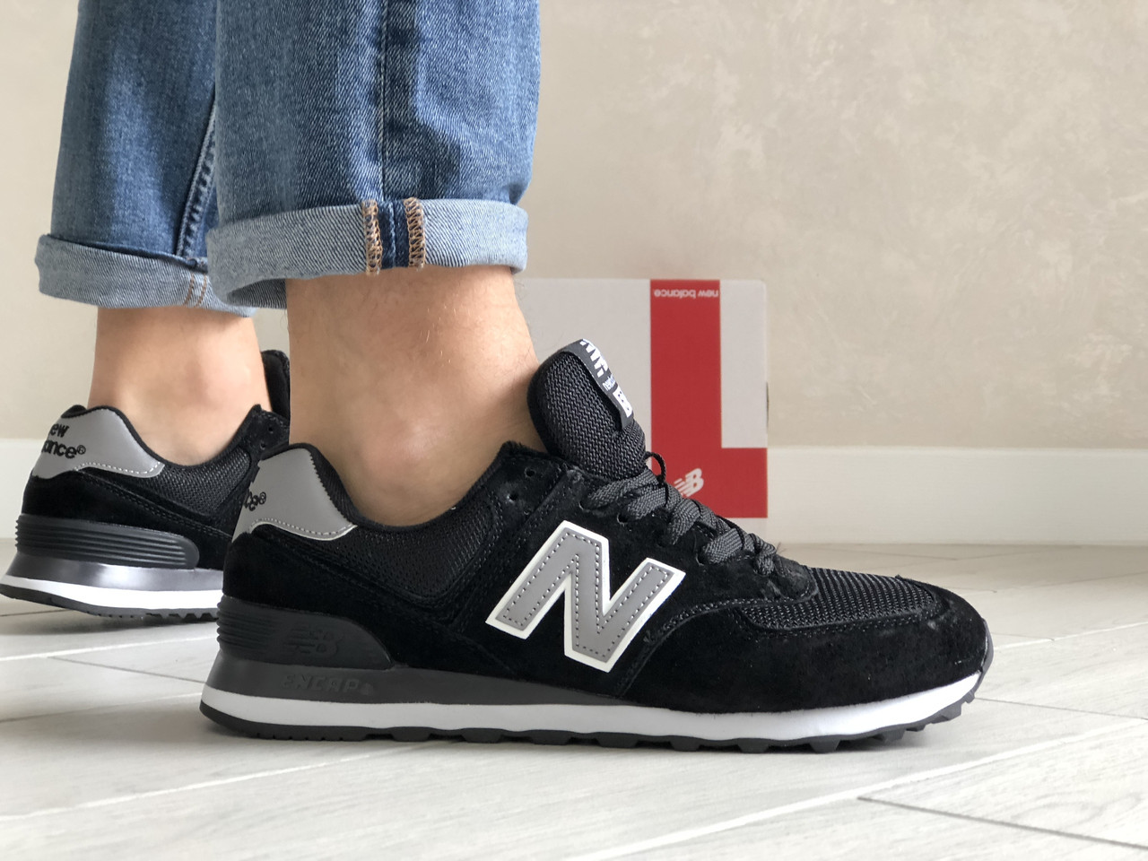 

Мужские кроссовки в стиле New Balance Нью беланс 574, черные с серым, 45р, Черный