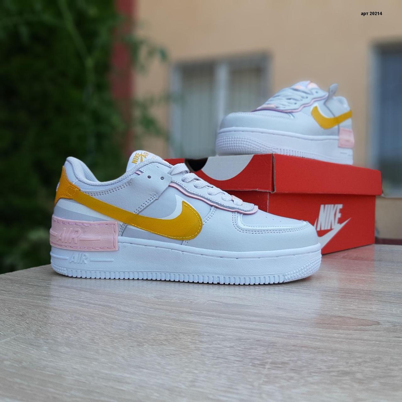 

Женские кроссовки в стиле Nike Найк Air Force 1 Shadow, кожа, серые с желтым 40 (25,5 см), Серый