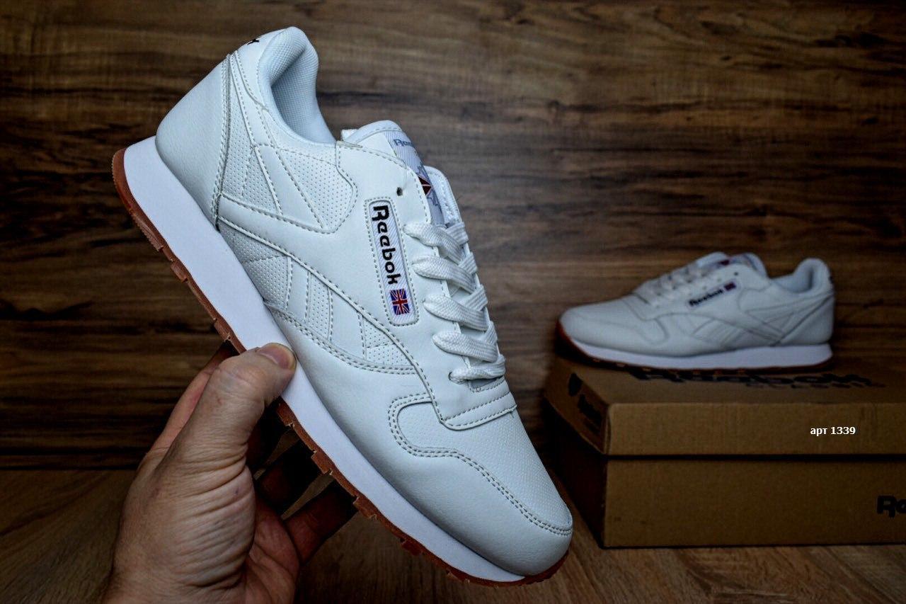 

Мужские кроссовки в стиле Reebok Рибок Classic, белые на бежевой кожа 46 (29,5 см), Белый