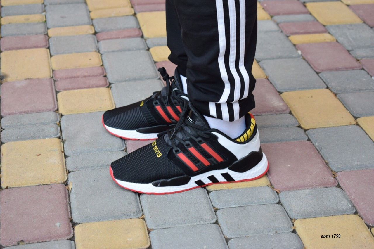 

Мужские кроссовки в стиле Adidas Адидас quipment 91/18, черные с красным 44 (28 см), Черный
