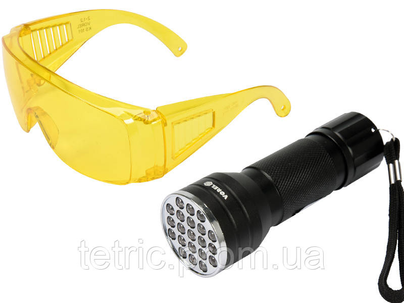 Ультрафиолетовый фонарь с очками для проверки купюр Vorel 82756