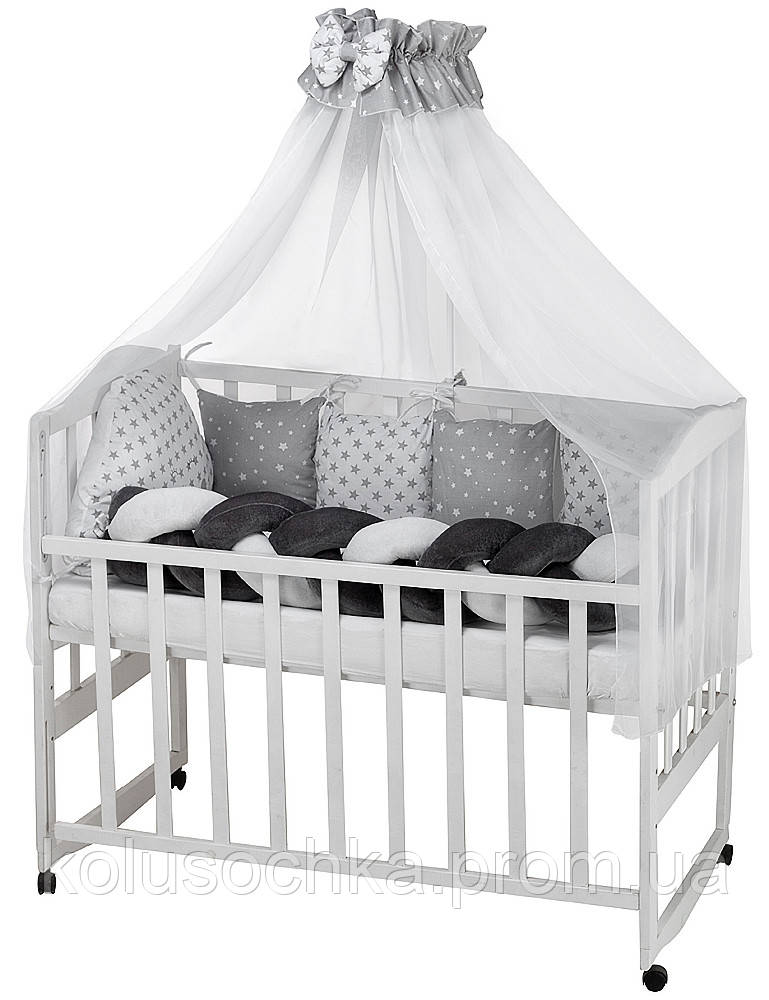 

Детская постель Babyroom Classic косичка-01 серо-белые звездочки
