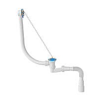 Cифон для ванны низкий, высота 120 мм, выпуск 70 мм, пробка с цепочкой, гибкая труба 1 1/2 40/50 (NOVA 1524)