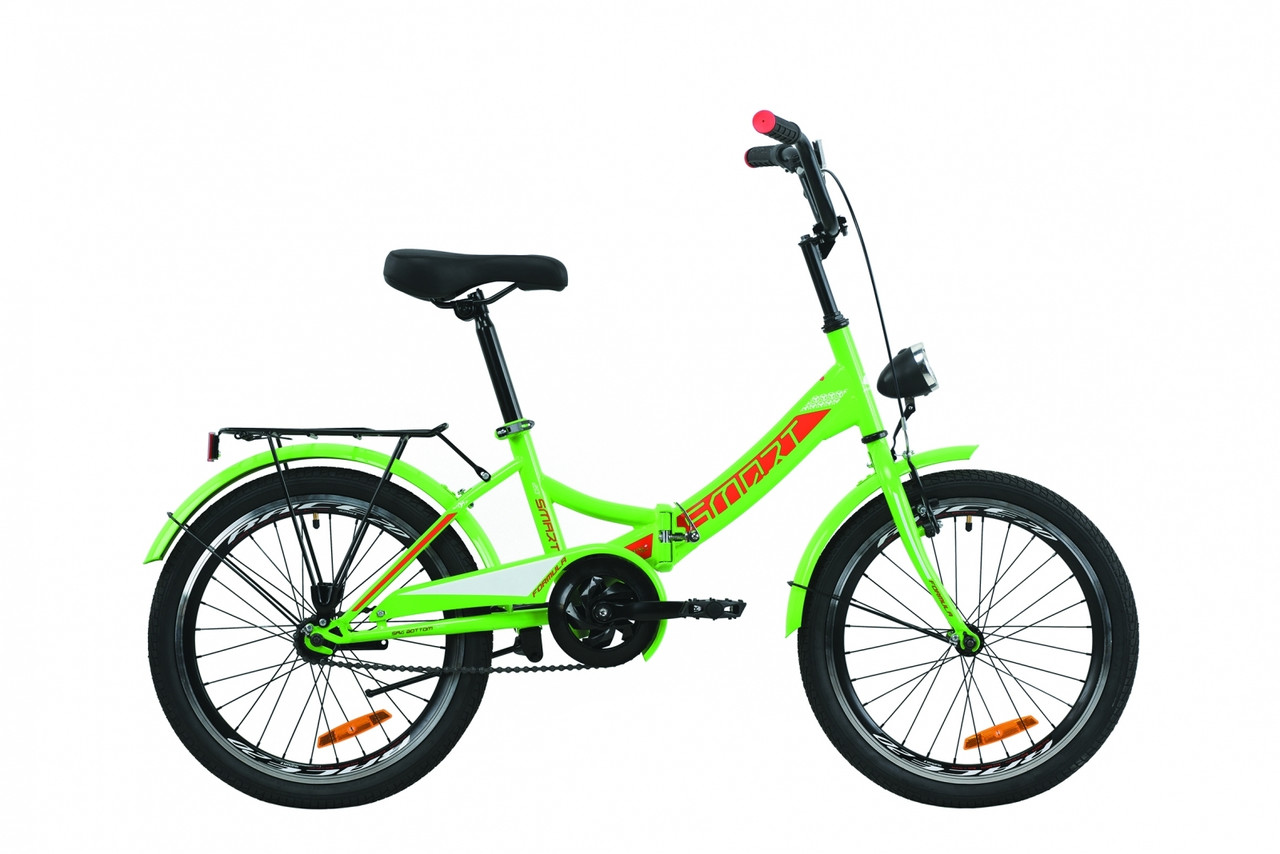 

Велосипед 20" Formula SMART с фонарём 2020 (зелено-красный с белым