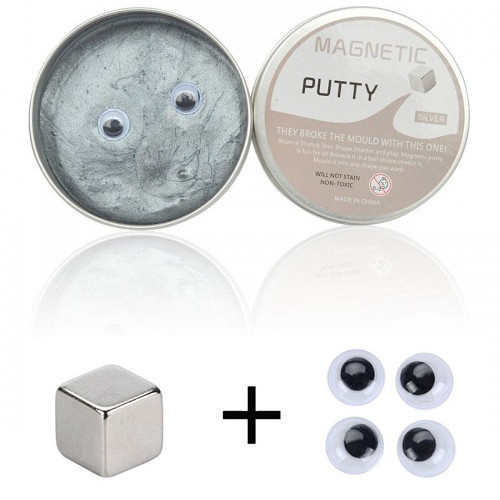 

Магнитный пластилин Magnetic Putty в металлическом боксе 4 глаза Silver