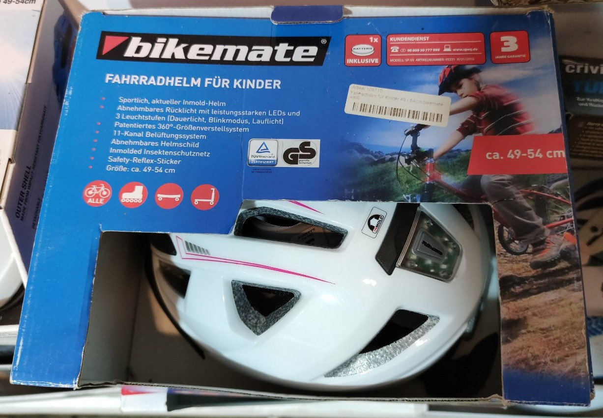 

Шолом велосипедний Bikemate (49-54 см) білий з рожевим Німеччина