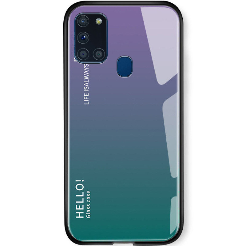 

TPU+Glass чехол Gradient HELLO для Samsung Galaxy A21s, Сиреневый