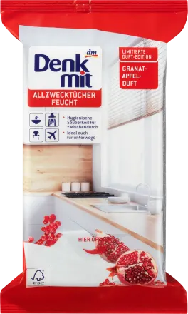 Denkmit Feuchte Allzwecktücher Granatapfel Ефективні вологі серветки для швидкого очищення Гранат 50 шт