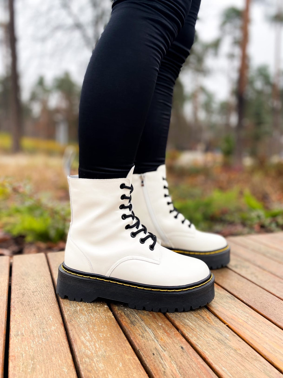 

Ботинки зимние Dr.Martens Jadon белые, Доктор Мартинс, натуральная кожа, мех, код KS-3306 41, Белый