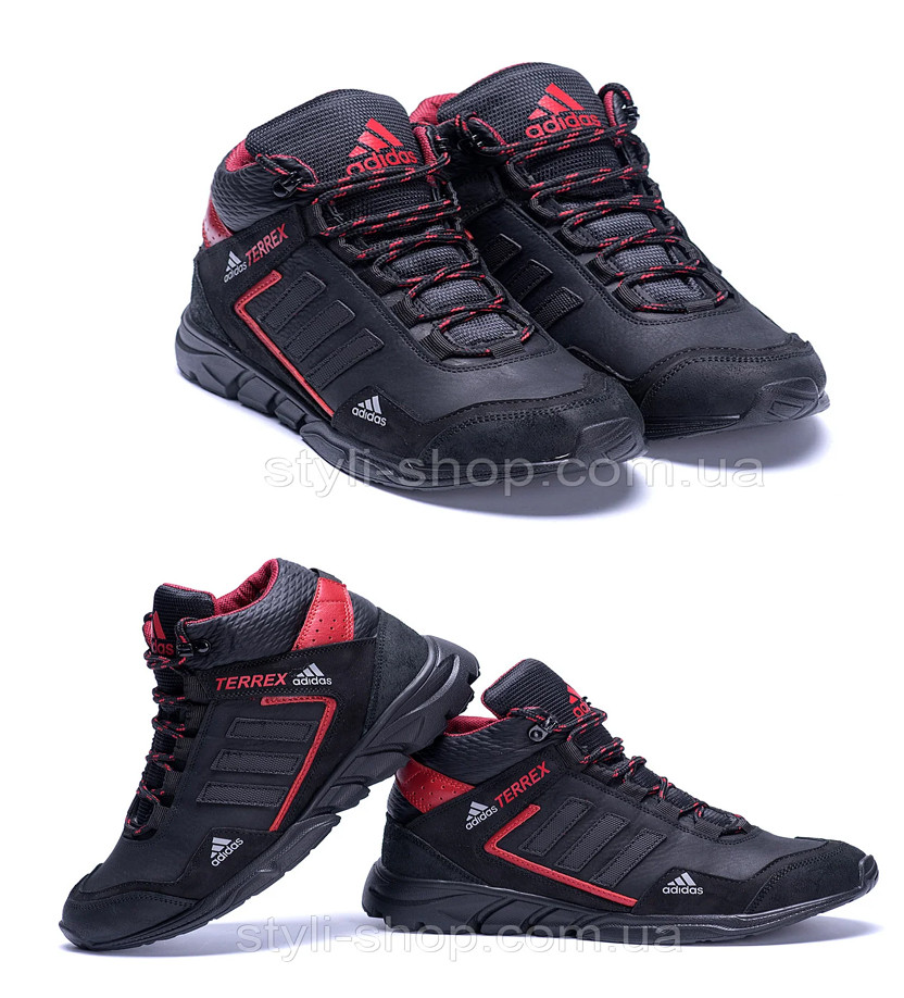 

Мужские зимние кожаные ботинки Adidas TERREX Black (реплика). Кроссовки зимние, спортивные ботинки, Черный