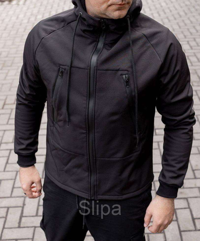 

Куртка Softshell чёрная на флисе водоупорная ткань XL