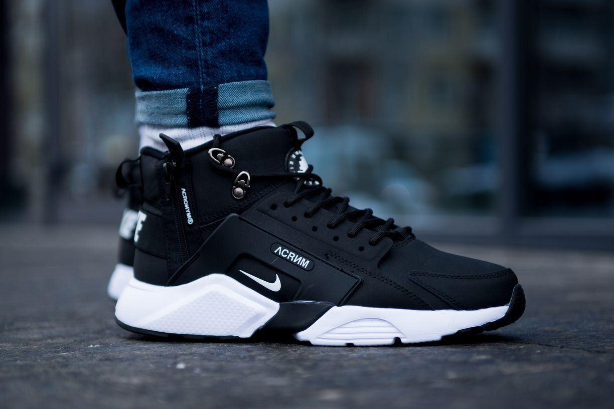 

Мужские зимние кроссовки Nike Air HuaracheX Acronym City MID-Winter Black & White / Найк Аир Хуарачи Черные