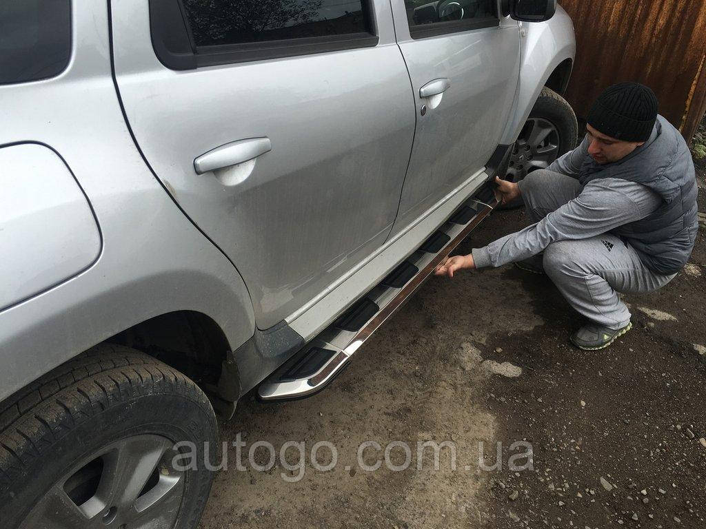 

Боковые пороги Vison (2 шт., алюминий ↗ нерж) Renault Duster 2008-2017 гг.