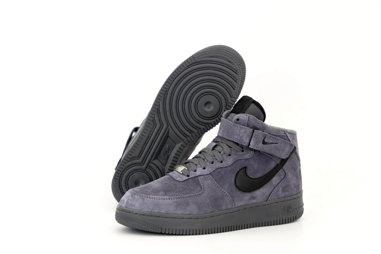 

Мужские зимние кроссовки на меху Nike Air Force 1 Mid Grey (Серые кроссовки Найк Аир Форс с мехом) 45, Серый