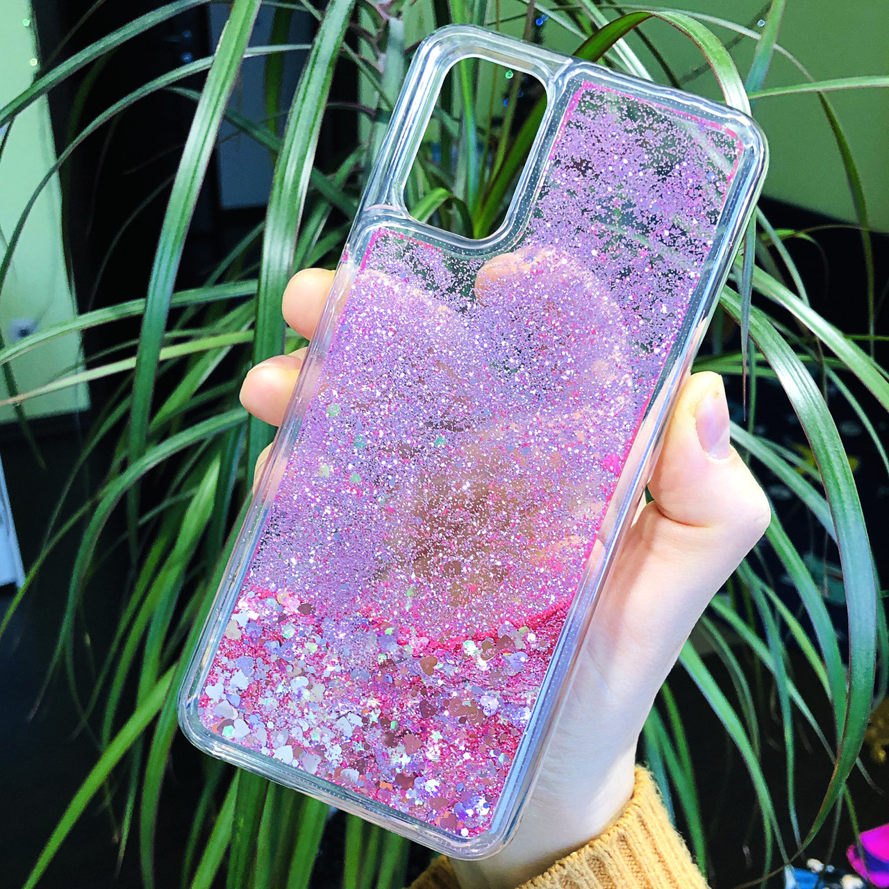 

Чехол Glitter для OPPO A92 бампер жидкий блеск Сердце Розовый