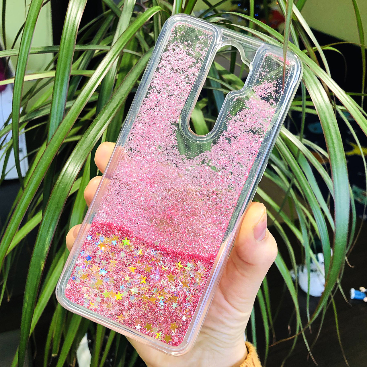 

Чехол Glitter для OPPO A9 2020 бампер жидкий блеск Звезды розовый, Pink