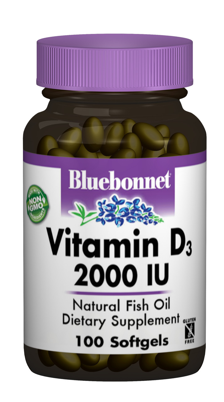 

Витамин D3 2000IU, Bluebonnet Nutrition, 100 желатиновых капсул