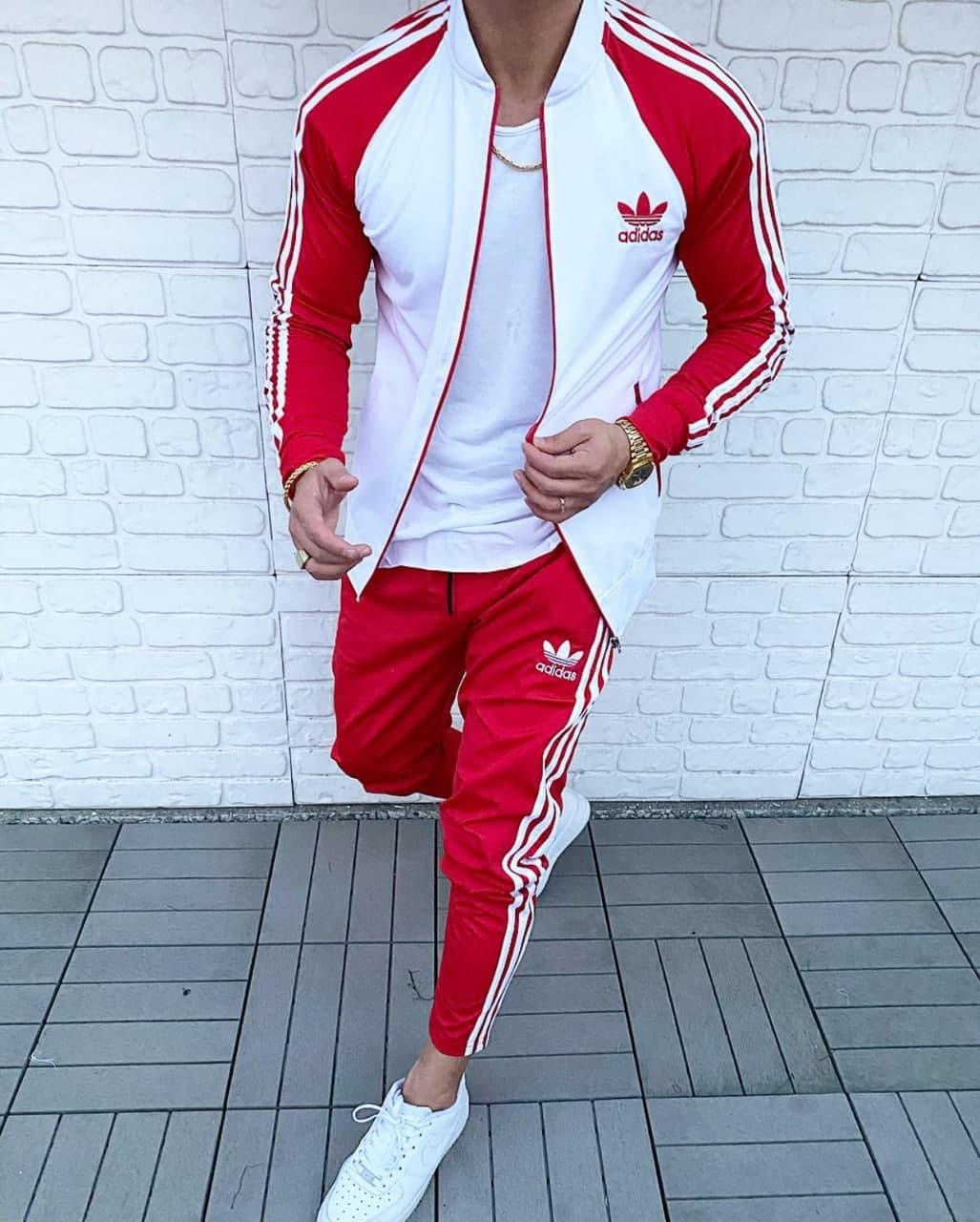 

Мужской спортивный костюм ADIDAS Red White / Адидас Красный Белый