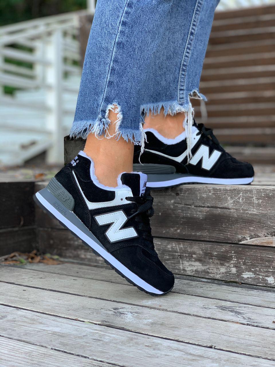 

Женские зимние кроссовки New Balance 574 Black White / Нью Беланс 574 Черные Белые, Черный