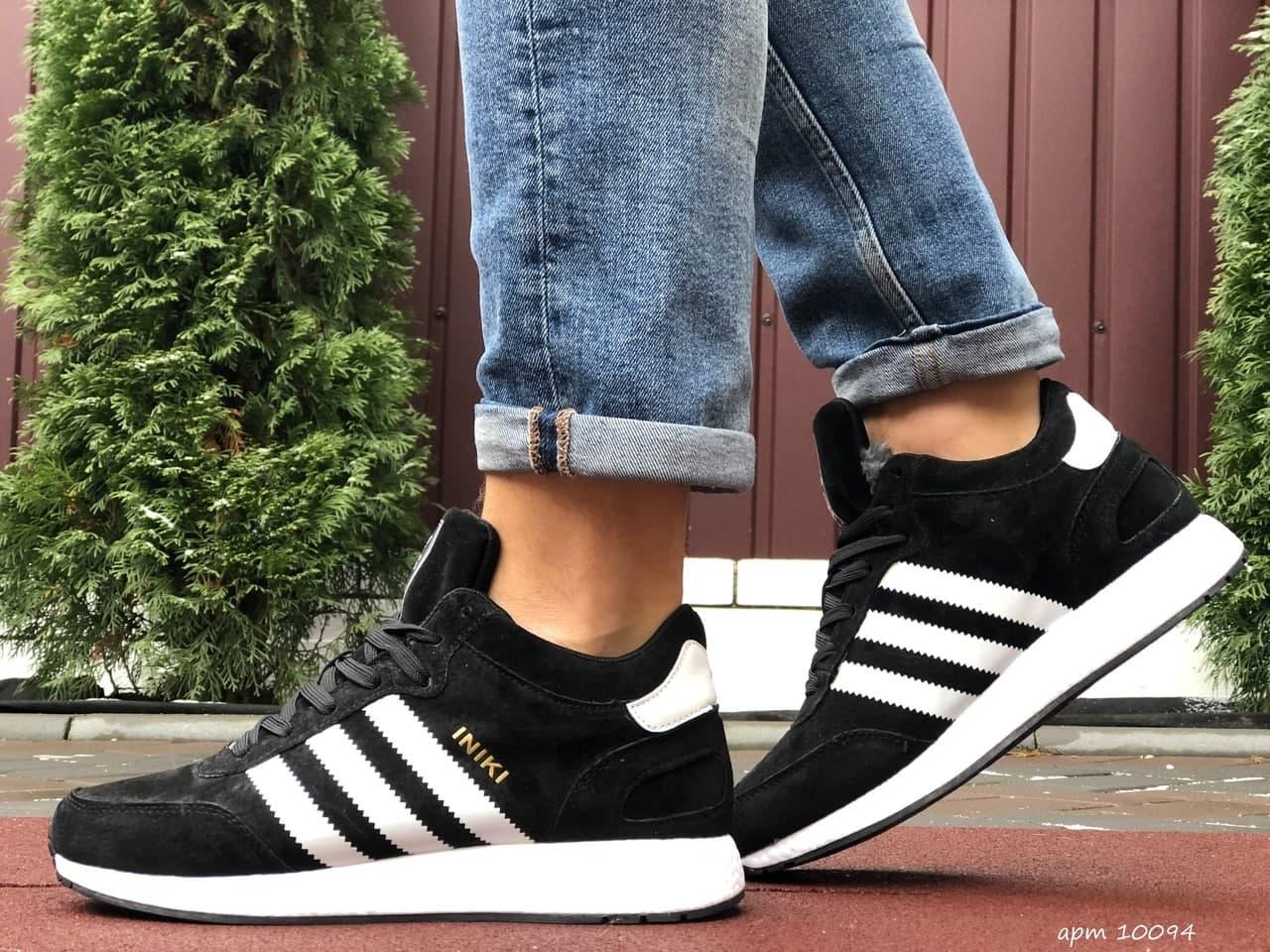 

Мужские зимние кроссовки Adidas Iniki Runners Black White / Адидас Иники Черные Белые (МЕХ