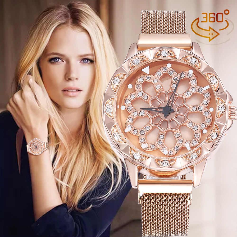 

Женские часы с вращающимся крутящимся циферблатом Chanel Flower Diamond Rotation Watch Золотистый