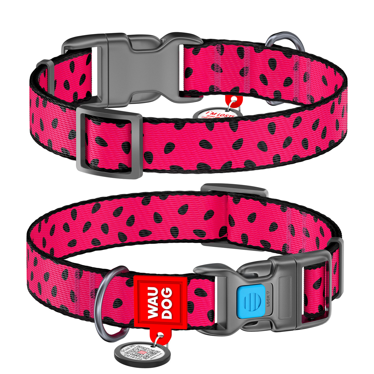 

Ошейник WAUDOG Nylon с QR паспортом, рисунок "Арбуз", пластиковый фастекс