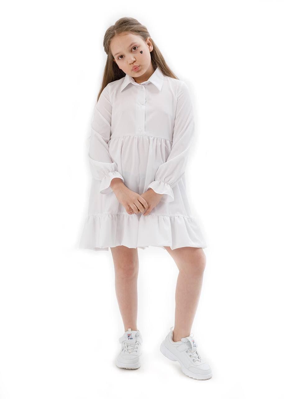 

Белое платье рубашка для девочки. 146, Белый