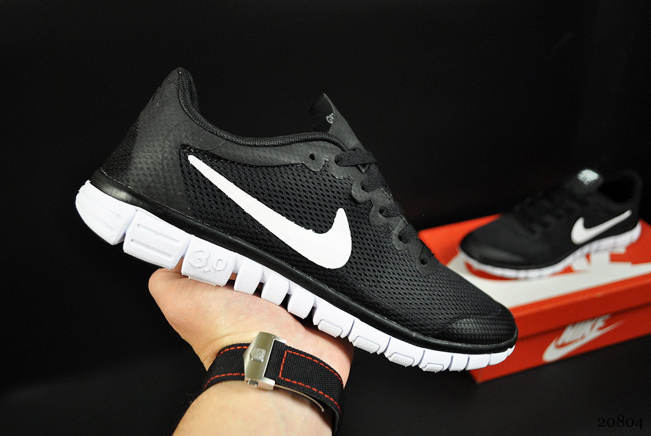 

Кроссовки мужские Nike Free Run 3.0 черные с белым, Найк Фри Ран, текстильные, код KR-20804 44, Черный