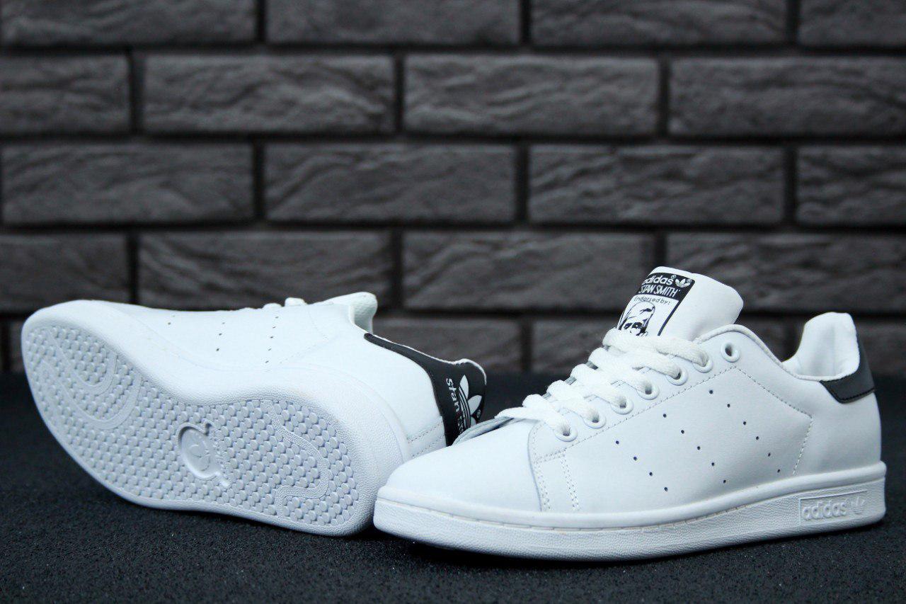 

Кроссовки женские Adidas Stan Smith белые с черным, Адидас Стэн Смит, натуральная кожа, прошиты, код KD-11023 39, Белый