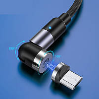 Магнітний кабель MicroUSB для зарядки TOPK AM59 LED 1m 2.4 A обертається на 360°. Чорний