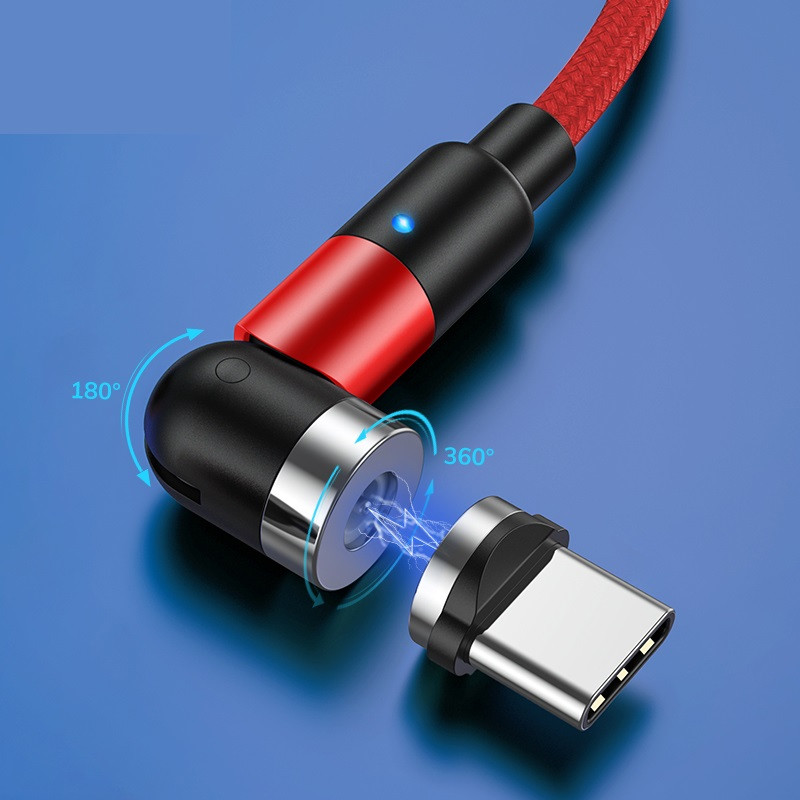 Магнитный кабель для зарядки TOPK AM59 LED 1m 2.4A TypeC вращающийся на 360°. Красный