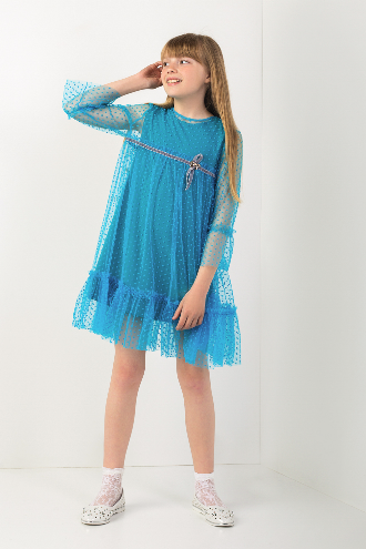 

Детское красивое нарядное летнее платье фатин бирюзовый, 122