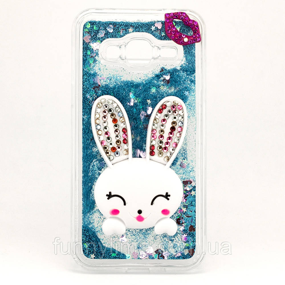 

Чехол Glitter для Samsung Galaxy J7 2015 / J700 бампер жидкий блеск Заяц Синий