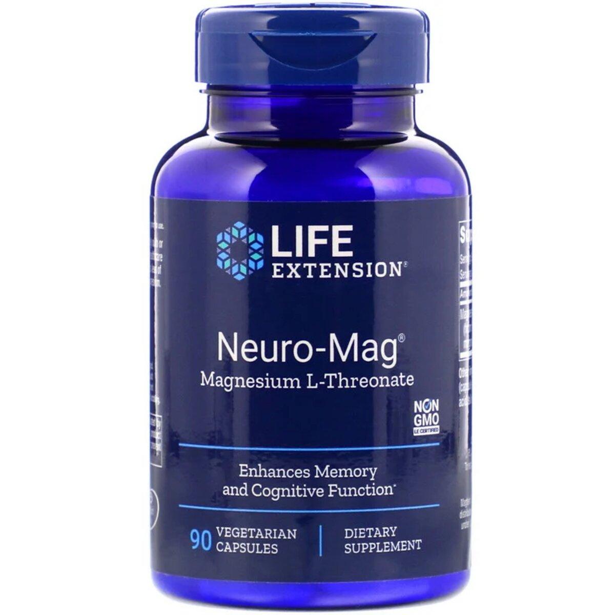 

Магний L-треонат, Magnesium L-Threonate, Neuro-Mag, Life Extension, 90 капсул в растительной оболочке