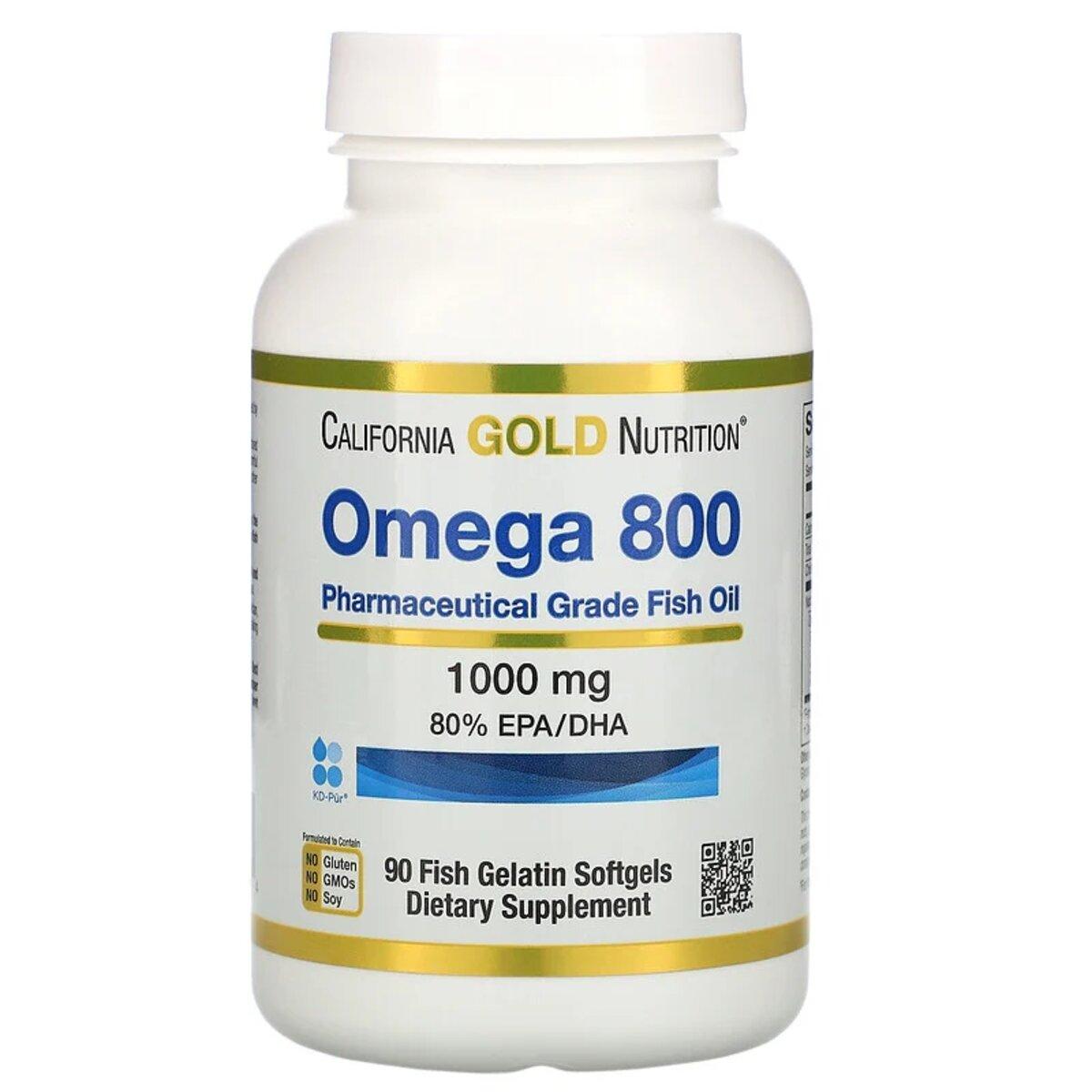 

Омега 800, Рыбий жир фармацевтического качества, 1000 мг, California Gold Nutrition, 90 желатиновых капсул