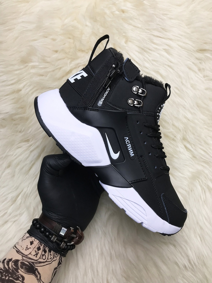 

Кроссовки мужские Nike Air Huarache MID Winter (Мех/Черный). Стильные мужские кроссовки., Чёрный