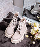 Женские зимние ботинки на тракторной подошве беж кожа Милитари, фото 2