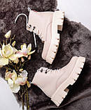 Жіночі зимові черевики на тракторній підошві шкіра беж Мілітарі, фото 3
