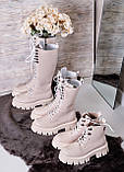 Женские зимние ботинки на тракторной подошве беж кожа Милитари, фото 6